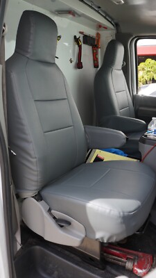 for FORD E-150 E-250 E-350 IGGEE S.LEATHER CUSTOM MADE FIT 2 FRONT SEAT COVERS