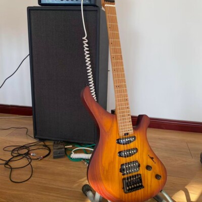 Acepro SSH Pickups Headless Electric Guitar Sunburst Ash Body Roast Maple Neck