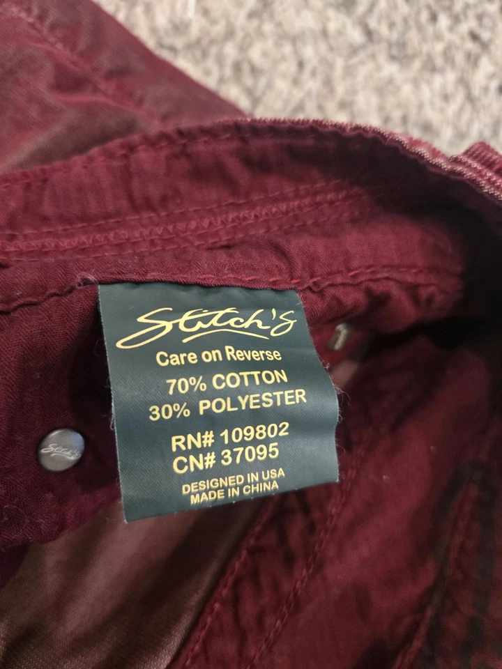 Pantalones de mezclilla rectos de pana vintage granate Stitch’s para hombre talla 30 Foto 4 de 4