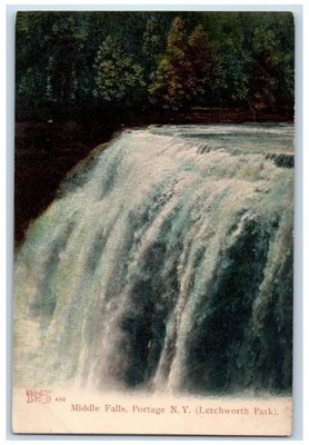 1907 Letchworth Park Middle Falls River Lake Portage New York Vintage Postcard
