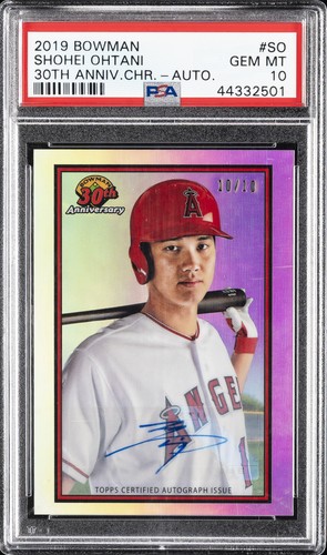 2019 BOWMAN 30TH ANNIVERSARY AUTO CHROME #SO SHOHEI OHTANI #/10 PSA 10 AUTO