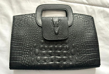 CLARA Crocodile Embossed Handbag Top Zipper Purse Evening Clutch BAG NWOT