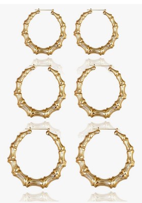  Yellow Gold Bamboo Hoop Earrings - Small , Medium And Large