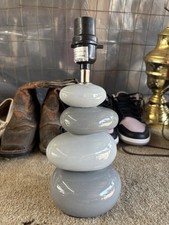Gray/White Solid Ceramic Table Lamp Base, Glossy Finish, Corded Socket Switch