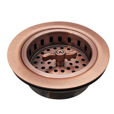 3-1/2 In. Wing Nut Style Large Kitchen Sink Basket Strainer in Antique Copper