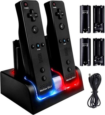 Wii Ladestation 2 Controller 4 Akkus USB Ladekabel LED Anzeige