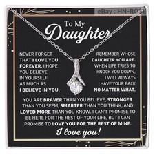 To My Daughter CZ Ribbon Pendant Necklace, Heartfelt Message Elegant Gift Girls