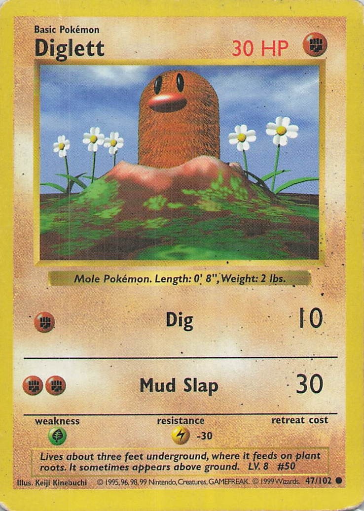 Diglett Unlimited Common Base Set (Shadowless) 047/102 HP