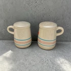McCoy pottery salt/pepper shaker Stonecraft pink and blue dinnerware line, 1976