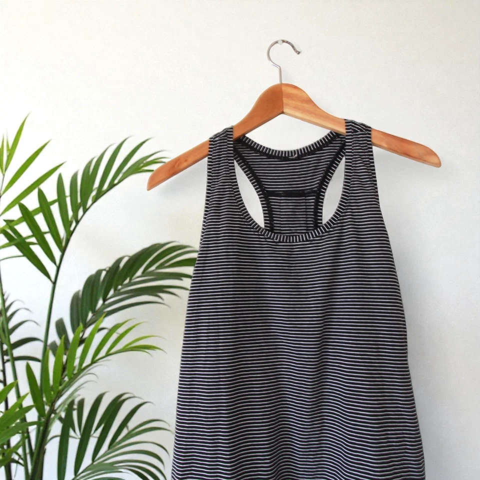 Top deportivo de yoga Lululemon para mujer blanco y negro a rayas espalda de corredor talla 4 Foto 2 de 4