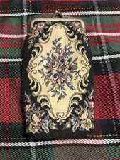 Vintage Floral Print Coin Purse Or Cigarette Holder needlepoint Print With...