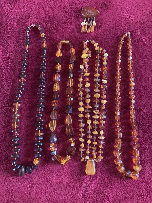 Amber Necklace Brooch Baltic Butterscotch More Estate Lot 5 Pcs Vintage Jewelry