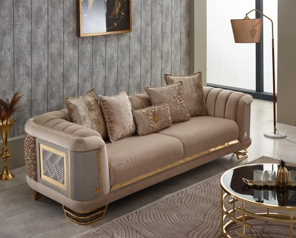Luxus Dreisitzer Sofa 3 Sitzer Stoffsofa Polstersofa Couch Beige Sofas-image