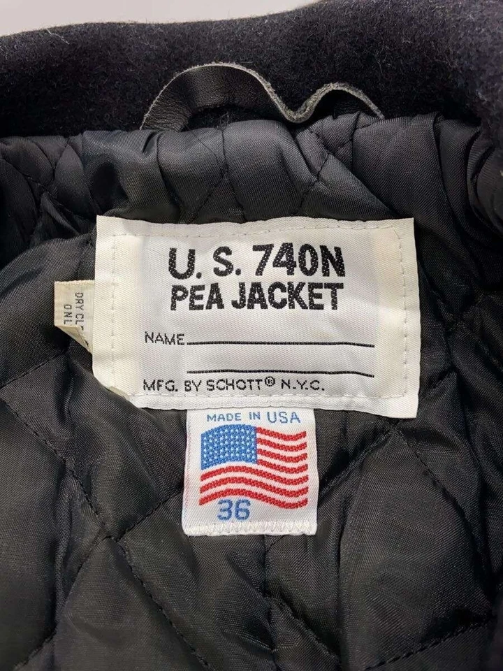 Schott 740N Pea Coat Dark Navy Wool Blend Size 36 Made in USA Quilted Lining - Image 3 of 4