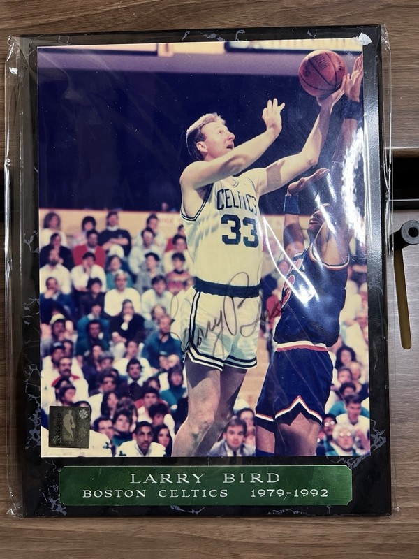 Autographed Larry Bird Signed Photo Mounted On A Plaque Vintage No COA