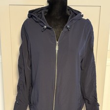 Zenergy by Chico  s Women  s Full Zip Blue Hooded Jacket Sz 1 Medium Zip Pockets