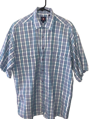 PANHANDLE SLIM Shirt Mens, Authentic, Size L, Blue PLAID, HTF, Vintage FAST Ship