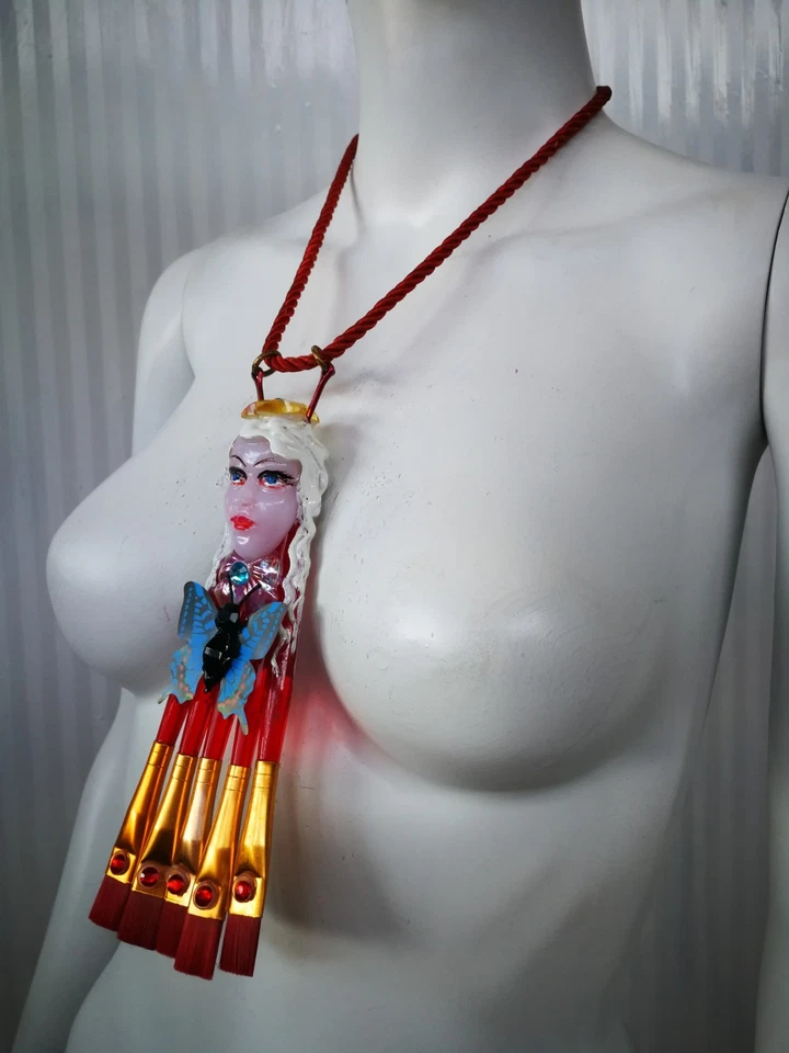 Colgante Cabeza Muñeca Cuento de Hadas Mariposa Belle Epoque Joyería Art Deco Art Nouveau Foto 4 de 4