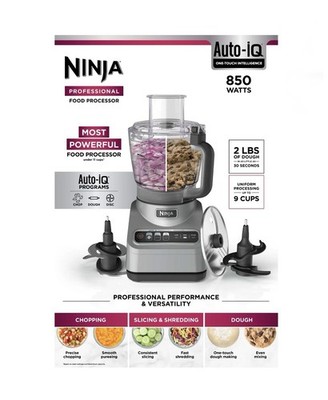 Ninja BN600 9 cup Full-Size Food Processor - Silver -850 Watts, Auto-iQ Presets.