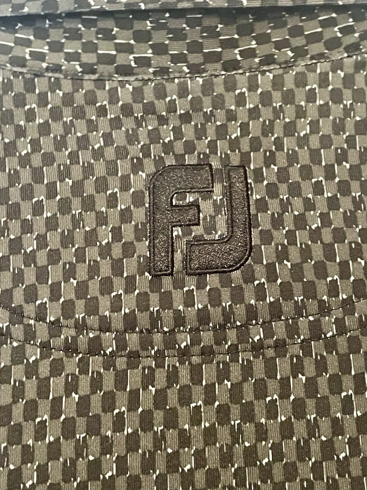 FootJoy Polo Para Hombres Pequeño Negro/Gris Cuadros Geométricos Golf Rendimiento Camisa Botón Foto 4 de 4