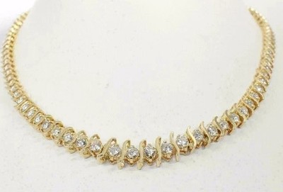 15Ct Round Lab-Created Diamond Women's Tennis Necklace 14K Yellow Gold Finish