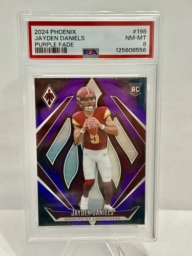2024 PANINI PHOENIX PURPLE FADE #198 JAYDEN DANIELS ROOKIE RC PSA 8