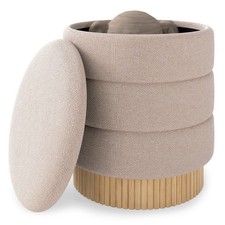35 L Round Storage Ottoman with Removable Lid Chenille Upholstered Footstool
