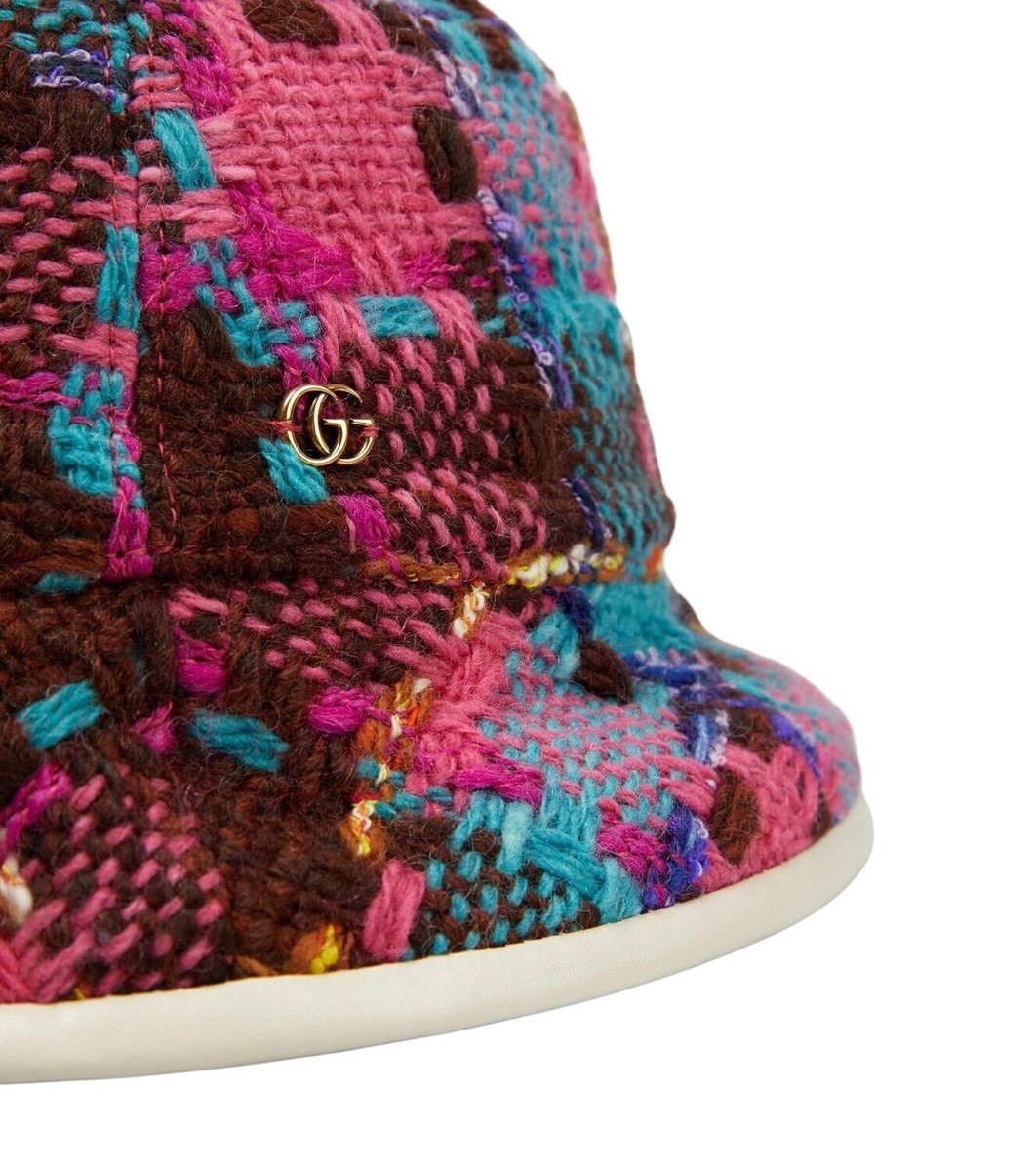 GUCCI GG Elevation Tweed Spicy Check Bucket Hat Cap 728469 Size Medium NEW Authentic Gucci Pink GG Elevation Tweed Spicy Check Bucket  main image 2