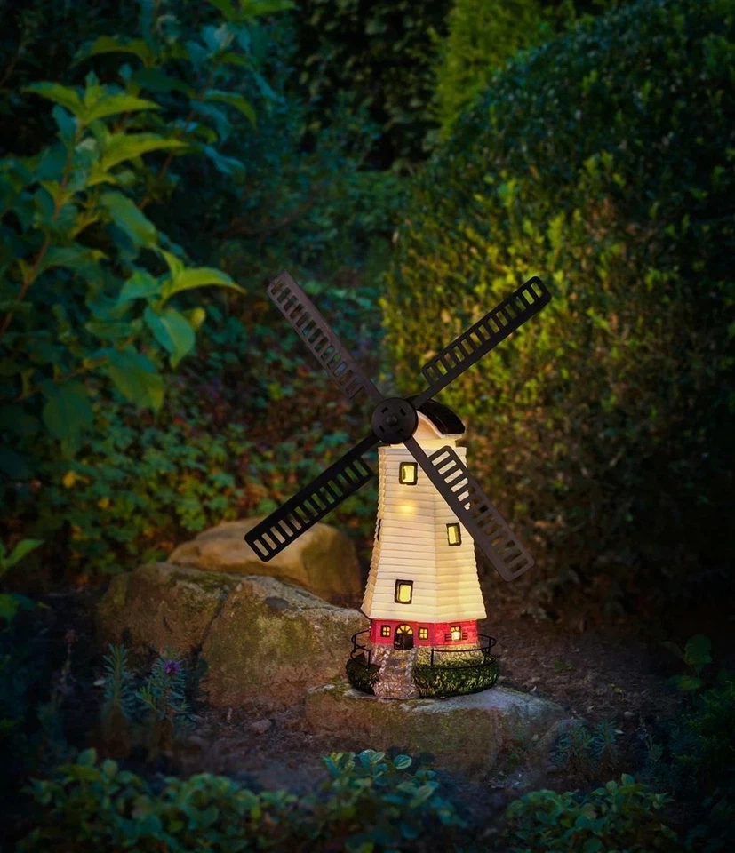 LED Solar Windmühle Garten Deko Leuchte Windrad Solarleuchte Teich Balkon - Bild 2 von 4
