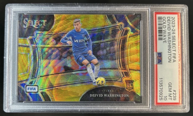 2023-24 Panini Select FIFA Deivid Washington Gold Wave Prizm #/10 Chelsea PSA 10