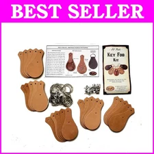 Natural Leather Key Chain Kit with 25 Blanks, Rings & Rivets for Custom Crafts