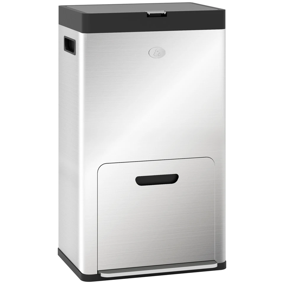HOMCOM Bidone Immondizia a 3 Sezioni da 18L e 20L 45.7x35.8x76 cm Argento