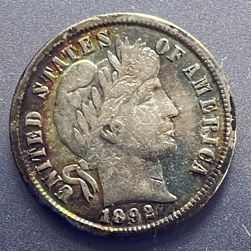 1892 Barber Dime 10c Liberty Head Ungraded Circulated 90% Silver US Coin TONED