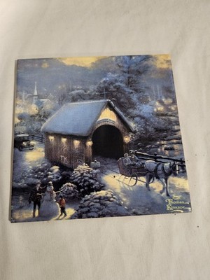Thomas Kinkade Winter Evening Memories Ceramic Tile Trivet Holiday Decor 6 in