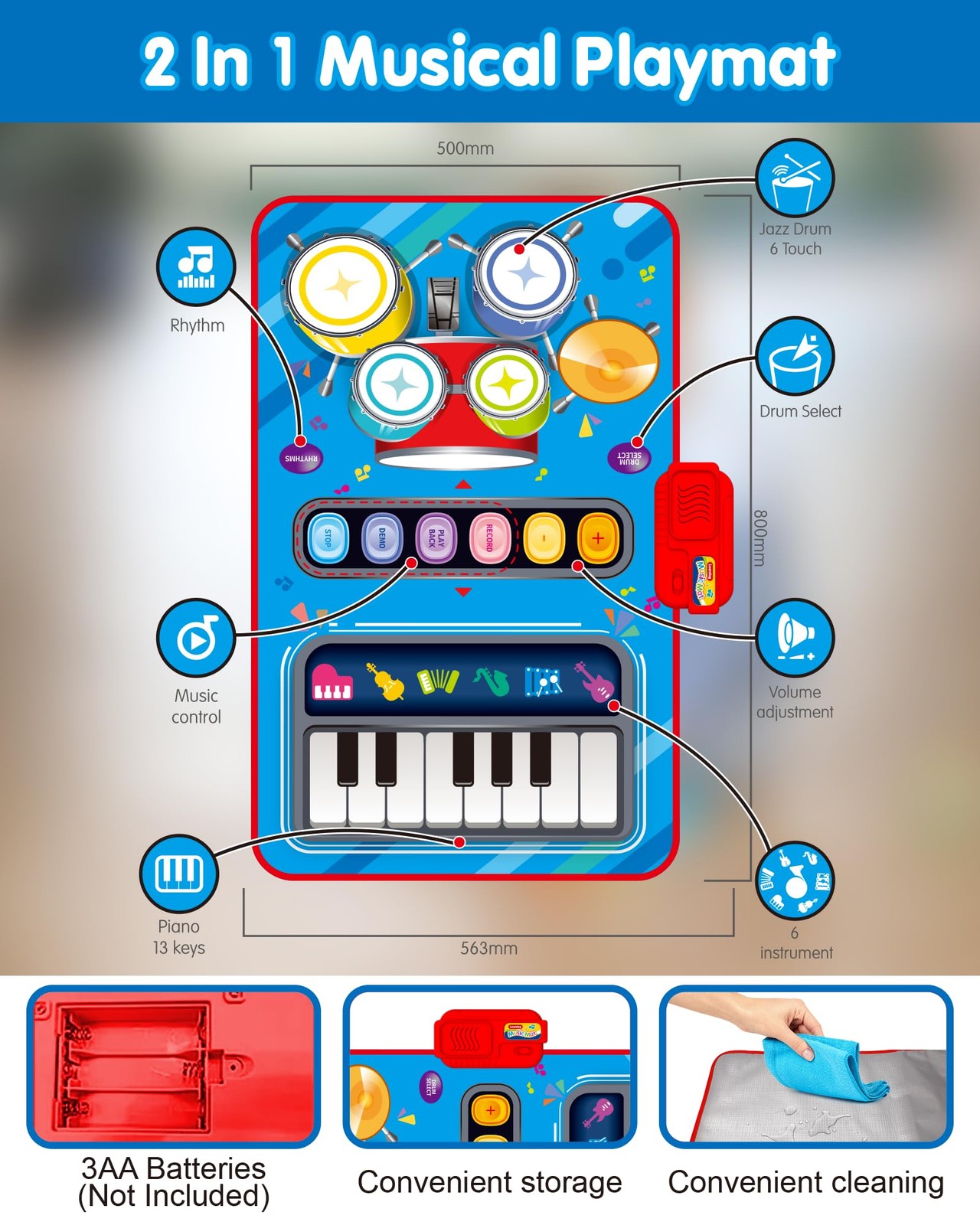 Baby Toys for 1 Year Old: Baby Musical Mat Toddler Toys Age 1-2 - 2 in 1 Pia Dru