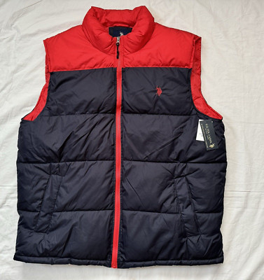 U.S. Polo Assn Men s Puffer Vest Full Zip Jacket Navy Blue Red Size 2XL #466