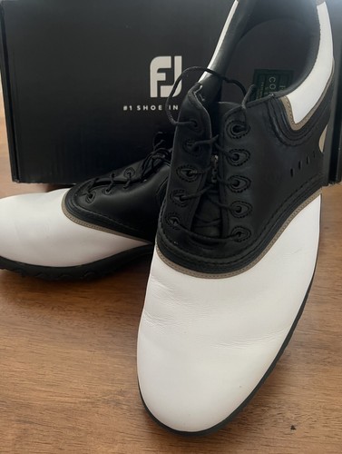 FootJoy Golf Shoes ~ Contour Series #54031~White, Blk & Tan Leather ~ Mens 12 M