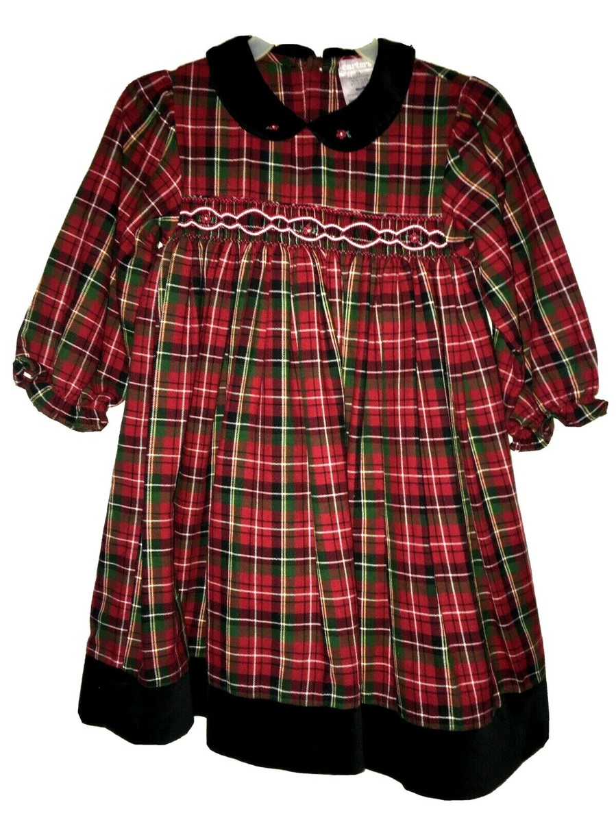 carters green plaid dress Girls 24 M cotton Red Smocked L.S Classic Comfy making it an ideal