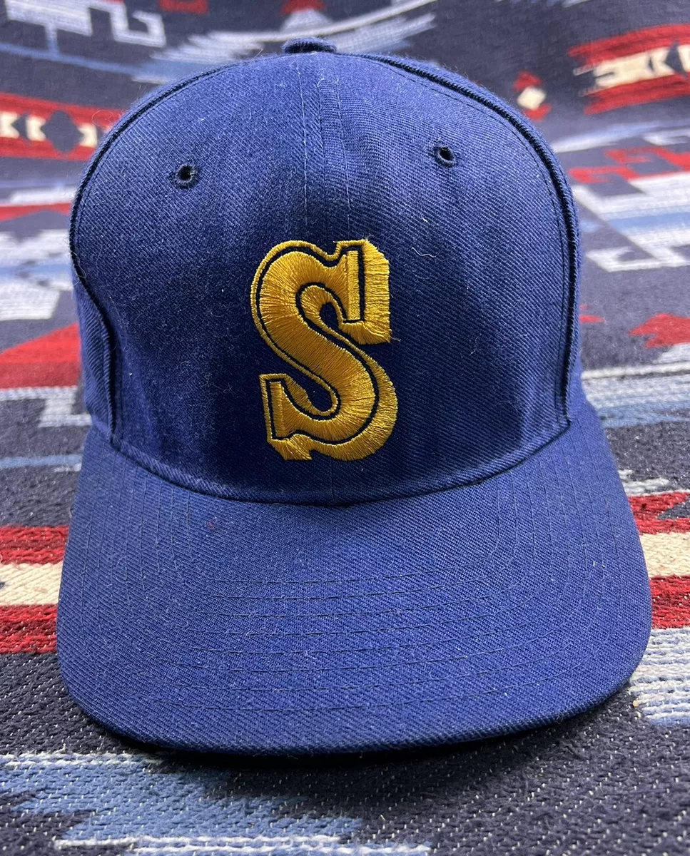 Vintage 80s 90s Seattle Mariners Pro Model Blue Annco Snapback Hat MLB