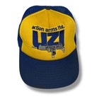 Vintage Action Arms Ltd UZI Embroidered Snapback Trucker Hat Blue Yellow 60s 70s