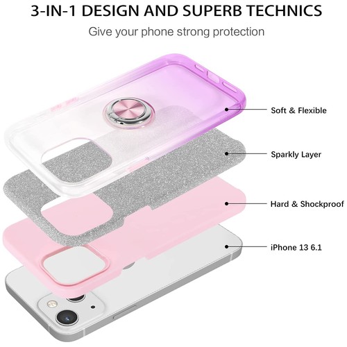 For Apple iPhone 13 12 Pro Max Ring Case Glitter TPU Bling Cover +Tempered Glass - Picture 16 of 27