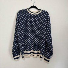 Vintage Jantzen Made in USA Men’s XL Chunky Knit Sweater Allover Print blue