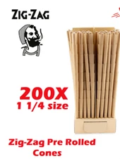 Zig-Zag 1 1/4 Size Unbleached Pre rolled Cone 200 Cones + FREE Lighter