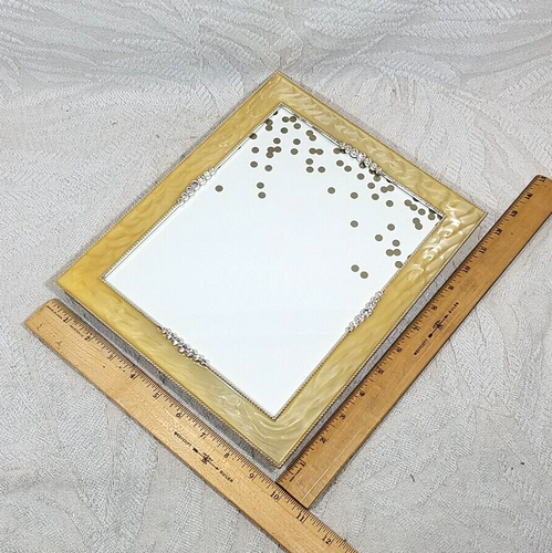 YELLOW ENAMEL & RHINESTONE FREE STANDING TABLE TOP PICTURE FRAME 8x10 - Picture 4 of 18