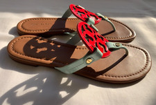 Tory Burch Miller Flip Flop Sandal Sea Bubble/Triple Red/Rust Women  s 7 New