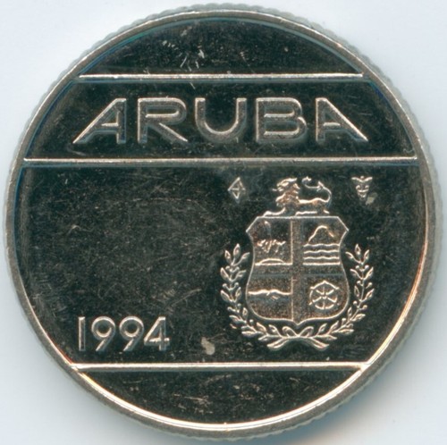 Aruba 1994 10 Cents Bow Privy Mark KM#2 Nickel Plated Steel Coat of Arms Lion - Picture 2 of 4