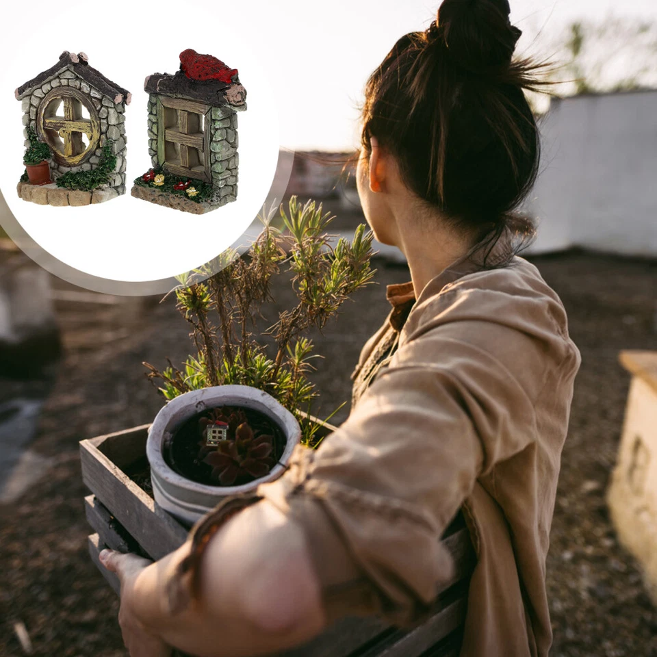 2 piezas Micro Paisaje Decoración Árbol Abrazador Patio Arte Miniatura Ventana Puerta Foto 2 de 4