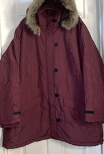 Ellos Plum Red Hooded Anorak Jacket Faux Fur Trim Zip & Button Closure 5x 38/40