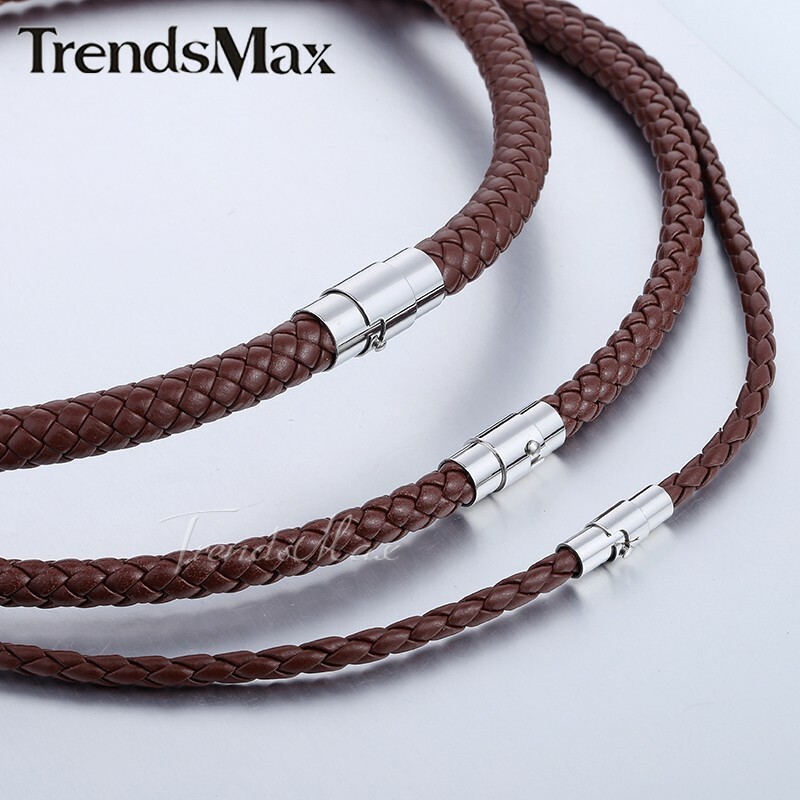 4/6/8MM Brown Braided Cord Rope Man-made Leather Necklace Gift w/ Magnetic  Clasp