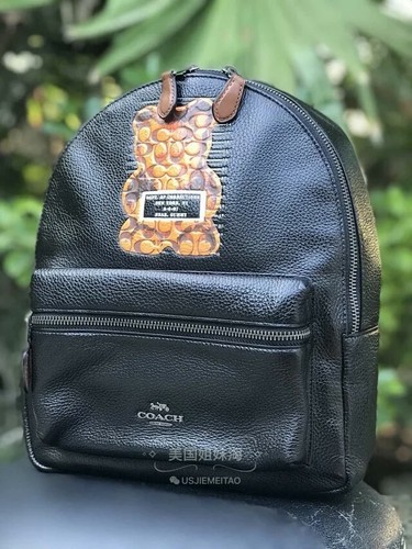 New COACH F76656 Black Leather Backpack 
